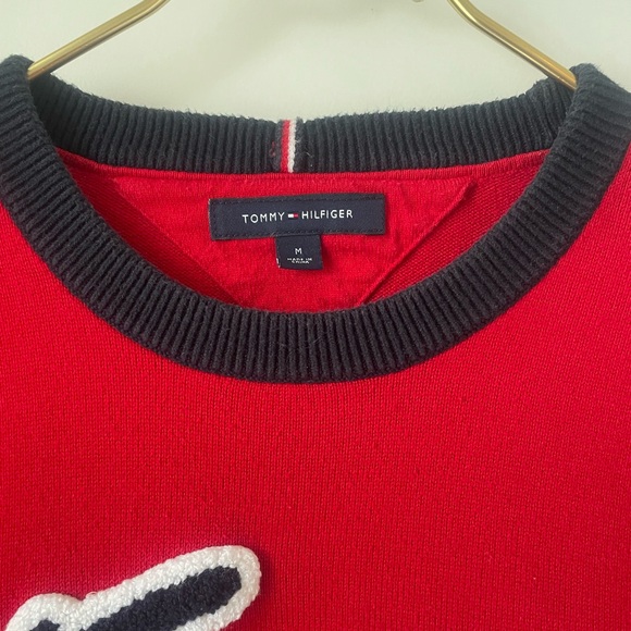 Tommy Hilfiger Red Logo Crewneck Sweater Relaxed Fit M - Picture 4 of 8